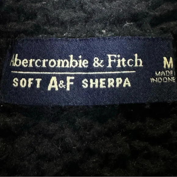 Abercrombie Fitch Medium Soft A&F Sherpa 1/4 Zip Fleece Pullover Black Pockets - Picture 5 of 7